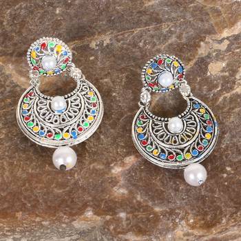 Silver Chandbali Jhumka Pearl Earrings 2