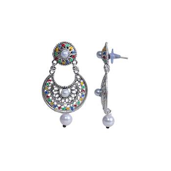Silver Chandbali Jhumka Pearl Earrings 4