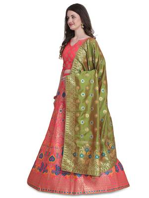 Peach jacquard jacquard semi stitched lehenga 2