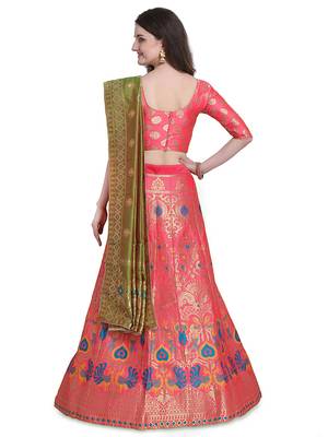 Peach jacquard jacquard semi stitched lehenga 3