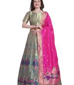Grey jacquard jacquard semi stitched lehenga