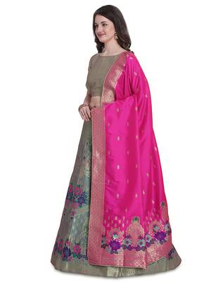 Grey jacquard jacquard semi stitched lehenga 2