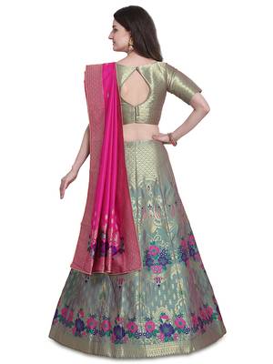 Grey jacquard jacquard semi stitched lehenga 3