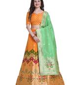 Orange jacquard jacquard semi stitched lehenga