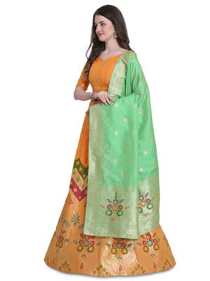 Orange jacquard jacquard semi stitched lehenga 2
