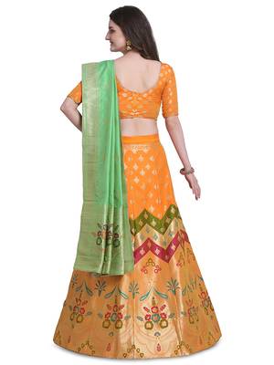 Orange jacquard jacquard semi stitched lehenga 3