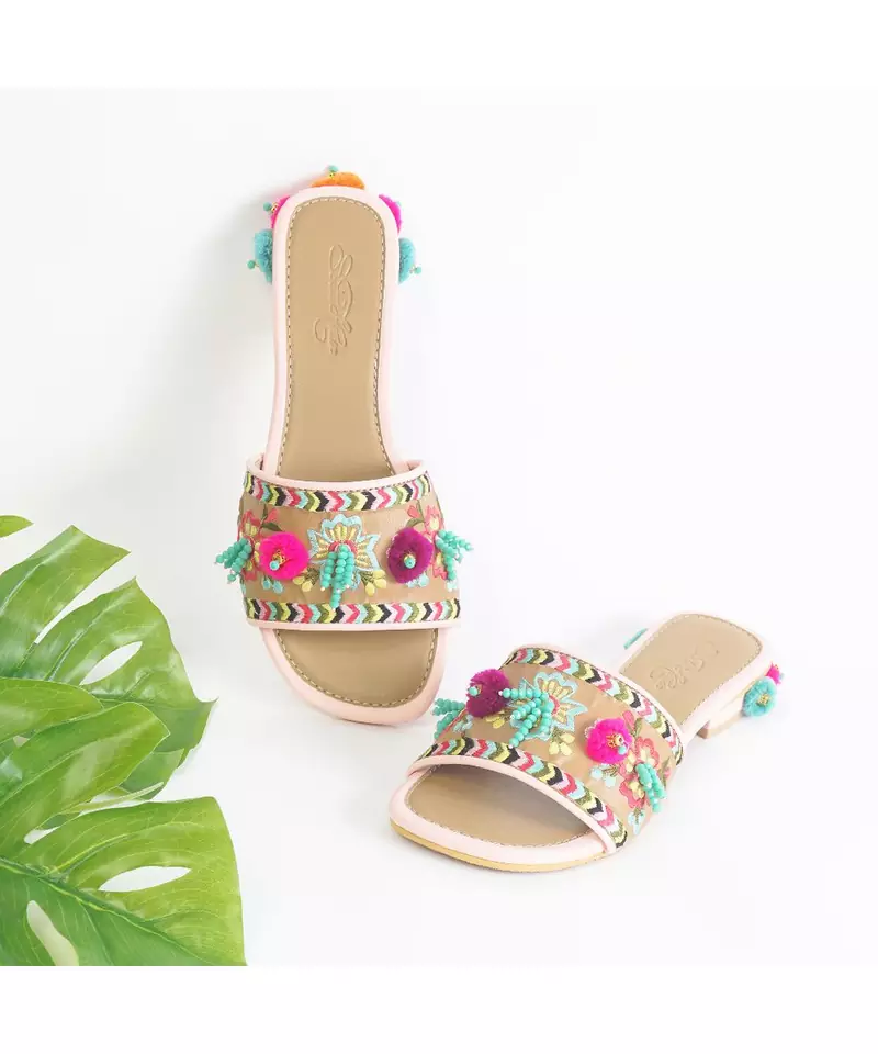 Purple and Pink Pom Pom with Turquoise beads .