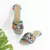 Dawn- Black Vegan leather with Pastel Heel with Turquoise with Pink Orange and Purple Pom pom