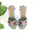 Dawn- Black Vegan leather with Pastel Heel with Turquoise with Pink Orange and Purple Pom pom