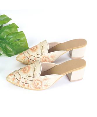 Saffron Embellsihed Mules With Heel 2