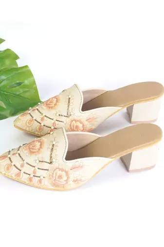 Saffron Embellsihed Mules With Heel