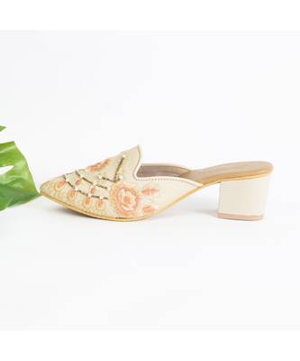 Saffron Embellsihed Mules With Heel 3