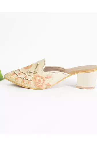 Saffron Embellsihed Mules With Heel