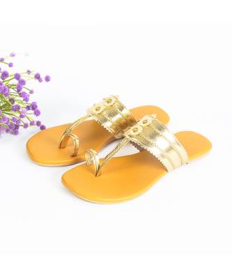 Gold And Mustard Kolhapuri Flats 1