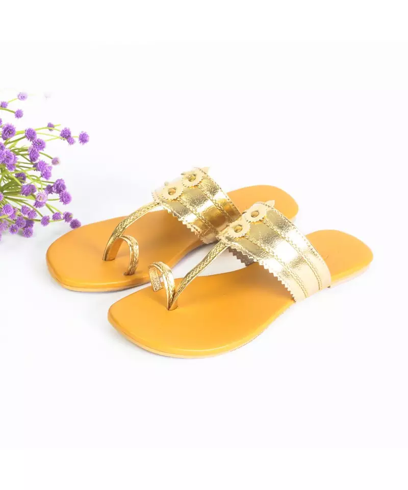 Gold Kolapuri With Mustard Yellow Sole