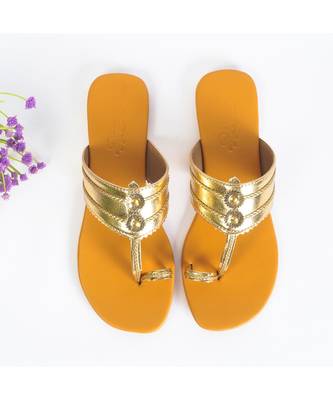 Gold And Mustard Kolhapuri Flats 2