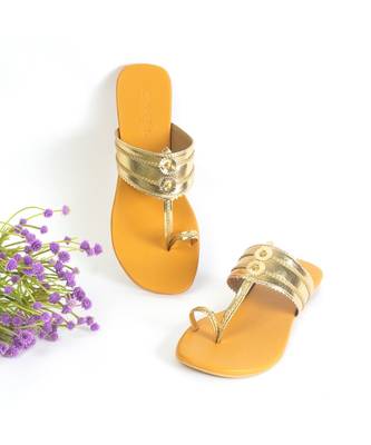 Gold And Mustard Kolhapuri Flats 3
