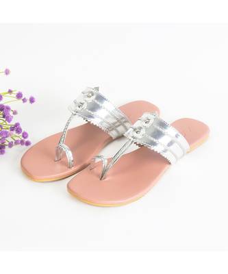 Silver And Nude Pink Kolhapuri Falts 1
