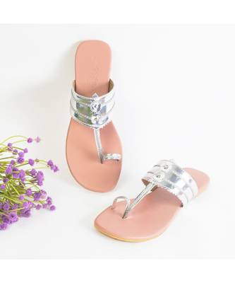 Silver And Nude Pink Kolhapuri Falts 2