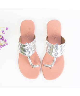 Silver And Nude Pink Kolhapuri Falts 3