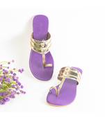 Light Gold And Purple Kolhapuri Flats