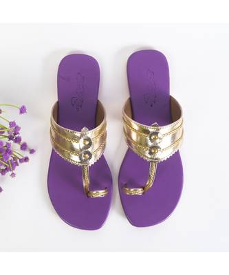 Light Gold And Purple Kolhapuri Flats 2