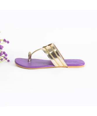 Light Gold And Purple Kolhapuri Flats 3
