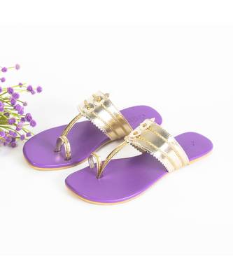 Light Gold And Purple Kolhapuri Flats 4