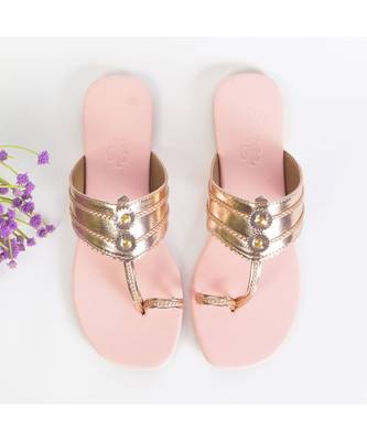 Rose Gold And Baby Pink Kolhapuri Flats 1