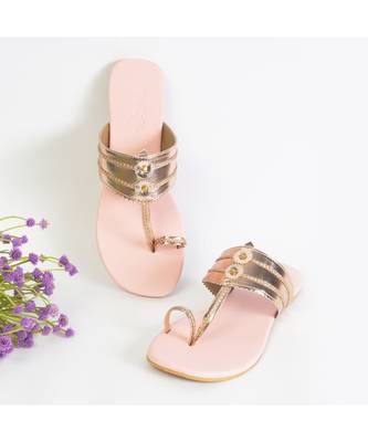 Rose Gold And Baby Pink Kolhapuri Flats 2