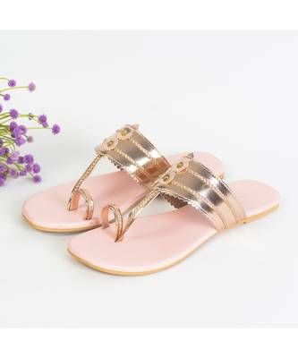 Rose Gold And Baby Pink Kolhapuri Flats 3