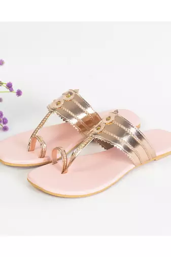 Rose Gold And Baby Pink Kolhapuri Flats