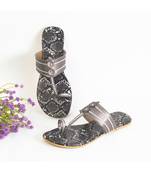 Dark Grey Snake Skin Print Kolhapuri Flats