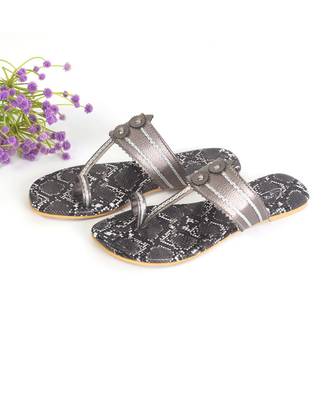 Dark Grey Snake Skin Print Kolhapuri Flats 2