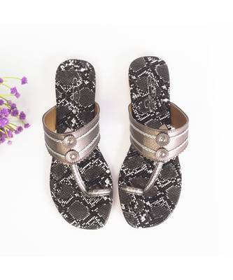Dark Grey Snake Skin Print Kolhapuri Flats 3