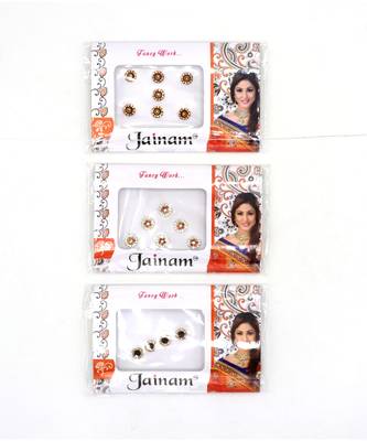 Beautiful Multi color Stone Round Shape Forehead Fancy Bindi For Girls Women(Pack of 3) 1