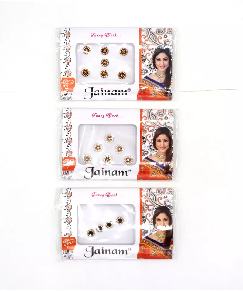 Beautiful Multi color Stone Round Shape Forehead Fancy Bindi For Girls Women(Pack of 3)