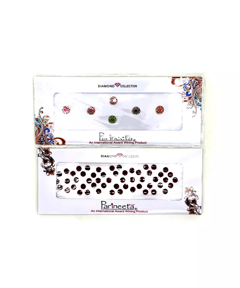 Multicolour Round Stone & Velvet Sticker Bindi Tikka kumkum for Women (pack Of 2)