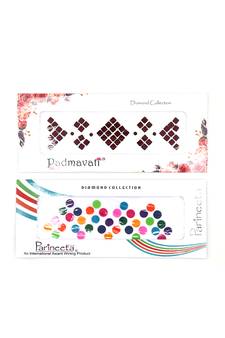 Maroon Square & Multicolor Round Velvet Bindi  For Women ( Pack Of 2)