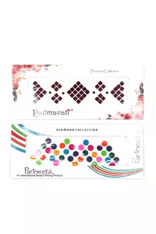 Maroon Square & Multicolor Round Velvet Bindi  For Women ( Pack Of 2)
