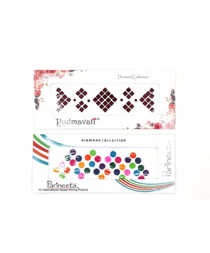 Maroon Square & Multicolor Round Velvet Bindi  For Women ( Pack Of 2)