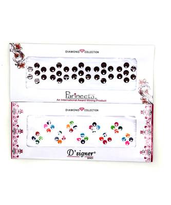 Round Maroon & Multicolor Velvet Bindi With Silver Stone(Pack Of 2) 1