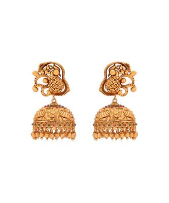 Gold Toned Earring & Necklace Set With Temple Pendant & Coral Beads 4