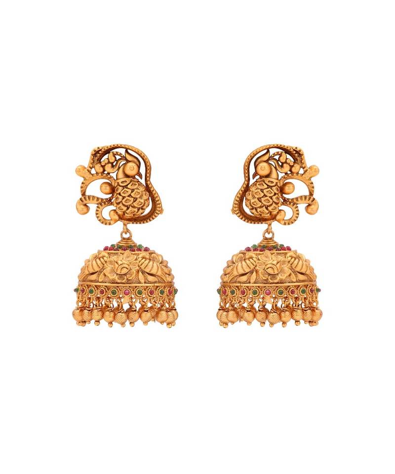 Gold Toned Earring & Necklace Set With Temple Pendant & Coral Beads