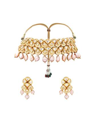 Traditional Earring & Necklace Set With Kundan & Pearls 2