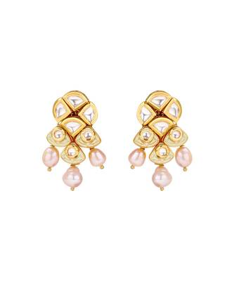 Traditional Earring & Necklace Set With Kundan & Pearls 4