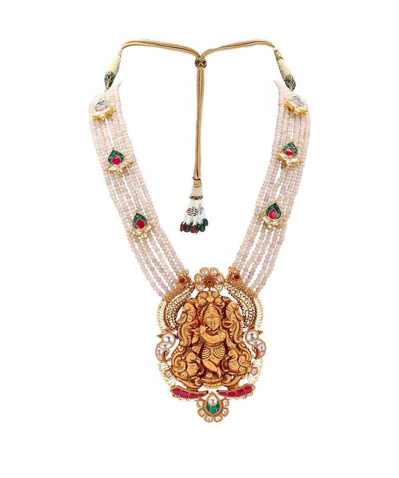 Elegant Earring & Necklace Set With Gold Toned Pendant & Semi Precious Stones Beads For A Touch Of Class