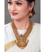 Traditional Gold Toned Necklace Set With Layered Chains For The Divine Touch