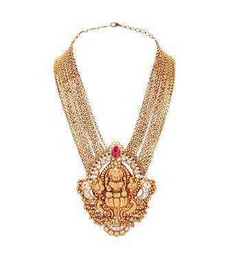 Traditional Gold Toned Necklace Set With Layered Chains For The Divine Touch 3
