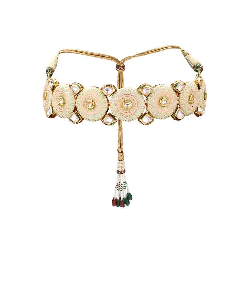 Traditioal Necklace Set With White Enamelling & Kundan